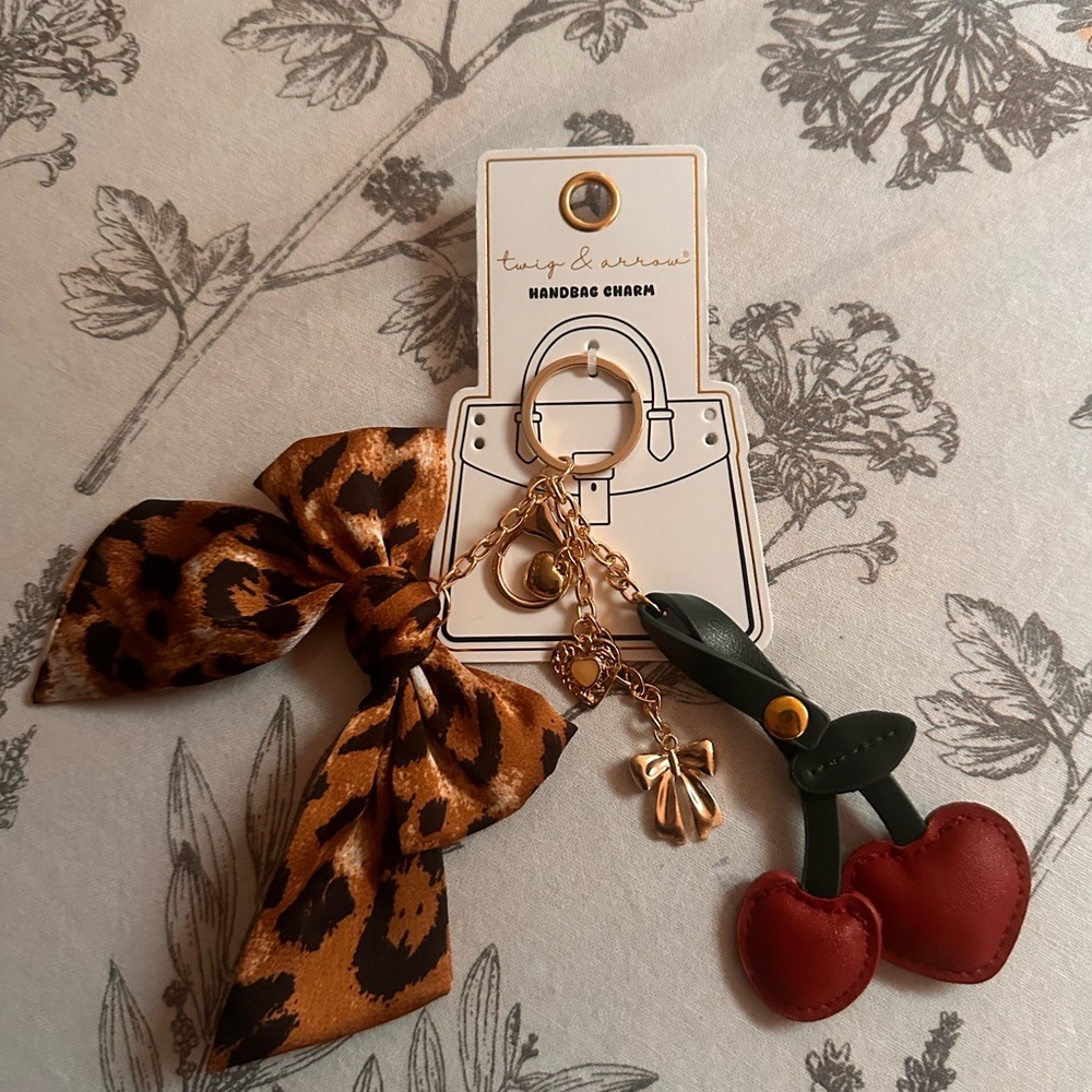 Leopard Bow and Cherry Charm Keychain